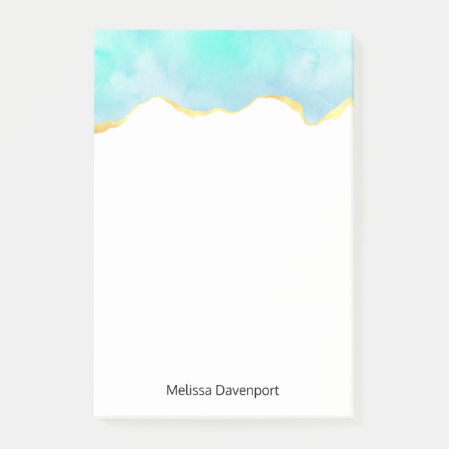 Ruhiges tropisches grünes Blau mit goldenen Grenze Post-it Klebezettel (Vorderseite)