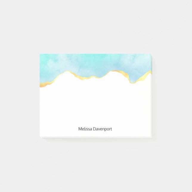 Ruhiges tropisches grünes Blau mit goldenen Grenze Post-it Klebezettel (Vorderseite)