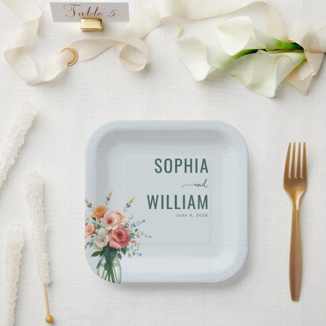 Ruhiges Türkis-Blumenbouquet Pappteller (Hochzeit)