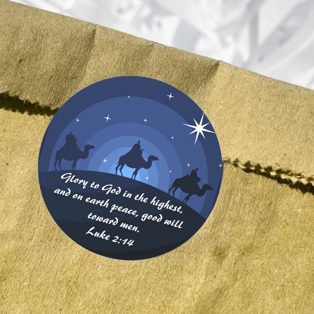 Ruhm an Gott Luke 2:14 Weihnachten Wisemen Star Runder Aufkleber (Von Creator hochgeladen)