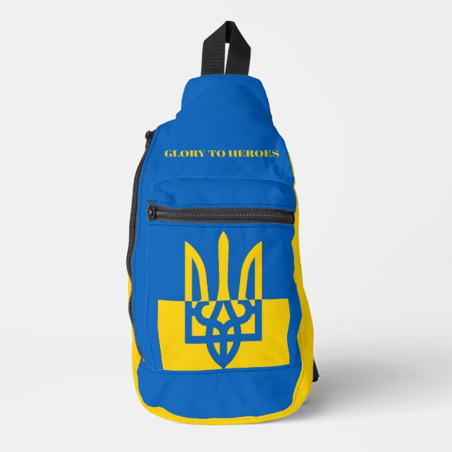 RUHM DEN HELDEN. UKRAINE. DREIZACK.  SLINGTASCHE CROSSBODY BAG (Vorderseite)