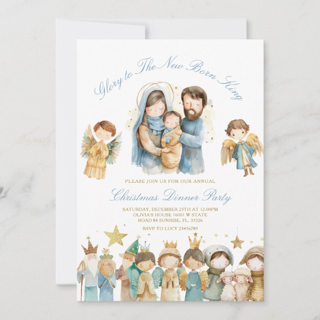 Ruhm für das neue Geborene Weihnachtsfest der Krip Einladung (Vorderseite)