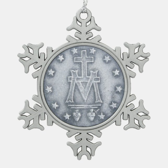 Ruhm für die wundersame Medaille Schneeflocken Zinn-Ornament (Vorderseite)