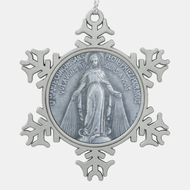 Ruhm für die wundersame Medaille Schneeflocken Zinn-Ornament (Vorderseite)