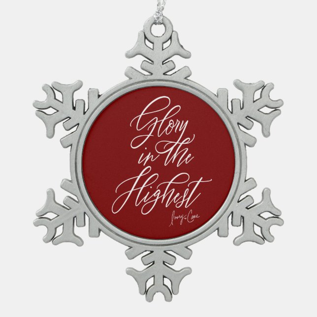 Ruhm im höchsten religiösen Rot und Weiß Schneeflocken Zinn-Ornament (Vorderseite)