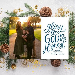 Ruhm zu Gott Weihnachts Foto-Karte Navy Blue Feiertagskarte