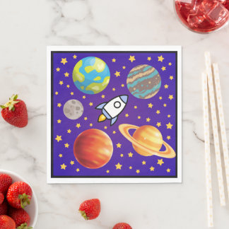 Ruimtevaart Servetten; Planeten, Raket & Sterren - Serviette