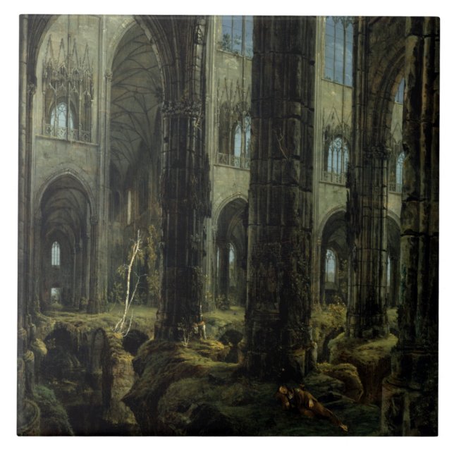 Ruinen der gotischen Kirche (von Carl Blechen) Fliese (Vorderseite)