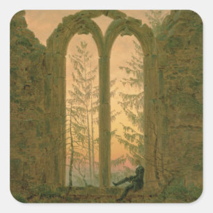 Ruinen des Oybin Klosters 1835-40 Quadratischer Aufkleber