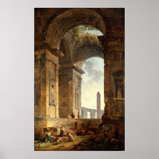 Ruins With An Obelisk von Robert Hubert Poster (Vorne)