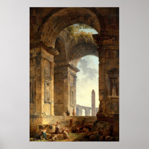 Ruins With An Obelisk von Robert Hubert Poster