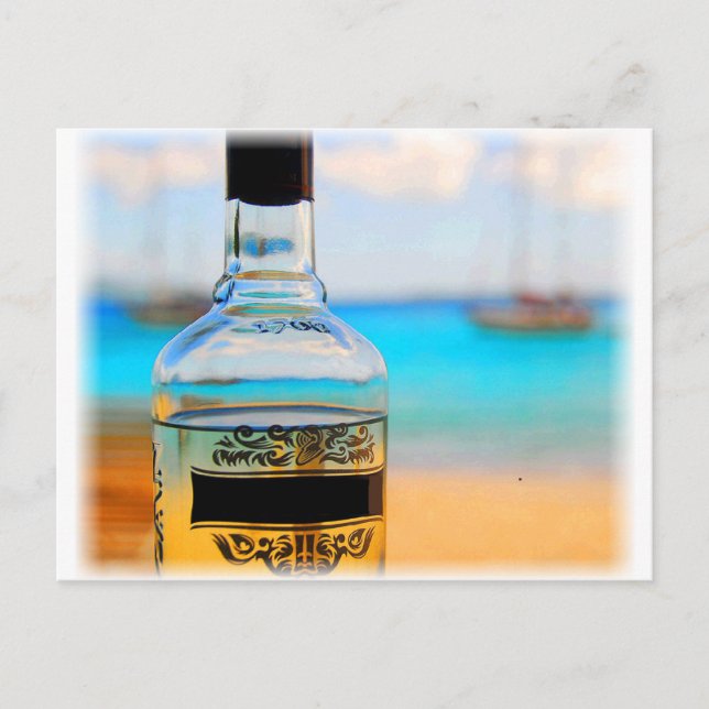 Rum Bottle on Beach Postkarte (Vorderseite)