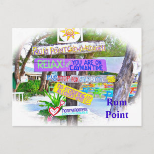 RUM POINT/GRAND CAYMAN/FARBFARBENE HOLZZEICHEN POSTKARTE