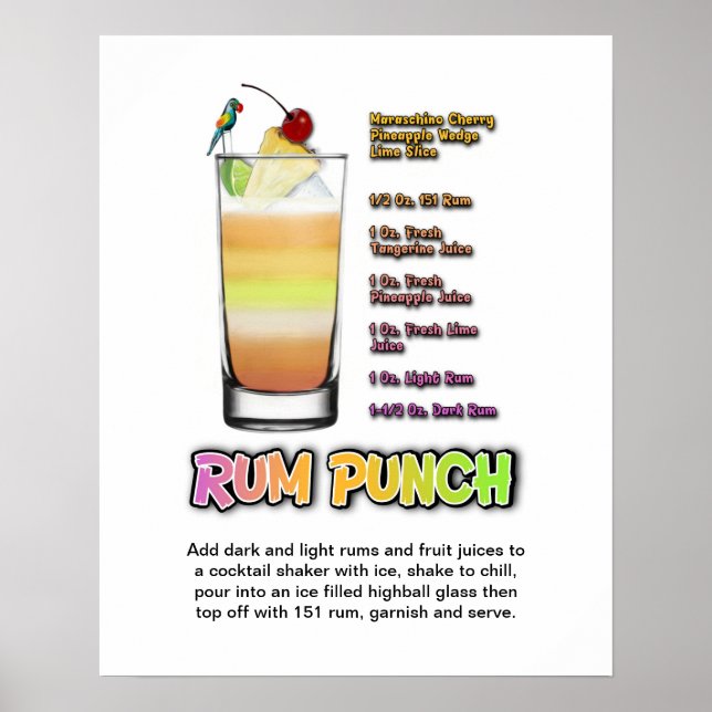 RUM PUNCH Cocktail Rezept 16" x 20" Art Poster (Vorne)