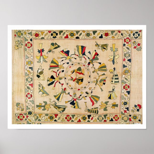 Rumal: Quadrat Stickerei Cover mit Punjabi dan Poster (Vorne)