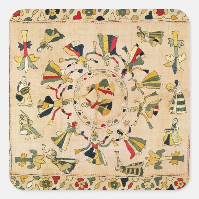 Rumal: Quadrat Stickerei Cover mit Punjabi dan Quadratischer Aufkleber (Vorderseite)