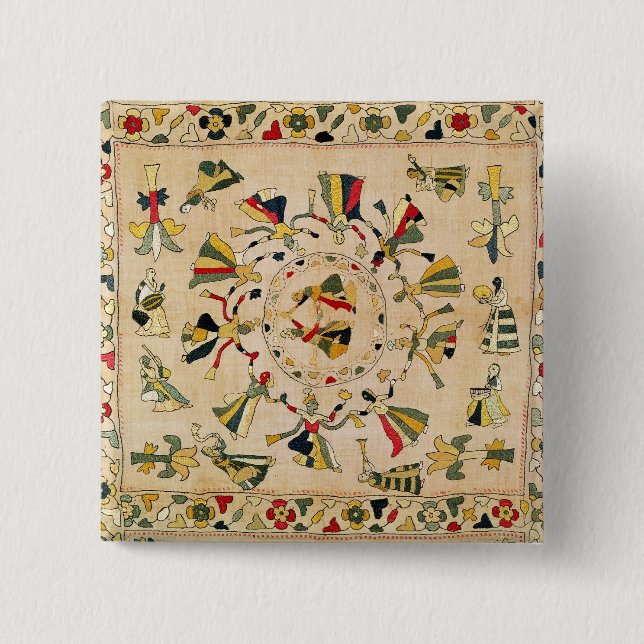 Rumal: quadratische Stickereiabdeckung, die Button (Vorderseite)