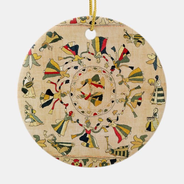 Rumal: quadratische Stickereiabdeckung, die Keramikornament (Vorne)