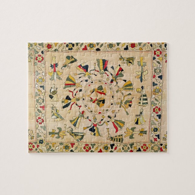 Rumal: quadratische Stickereiabdeckung, die Puzzle (Horizontal)