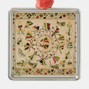 Rumal: quadratische Stickereiabdeckung, die Silbernes Ornament