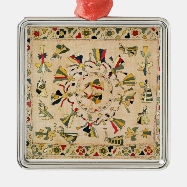 Rumal: quadratische Stickereiabdeckung, die Silbernes Ornament (Vorne)