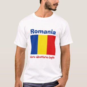 Rumänien-Flagge + Karte + Text-T - Shirt