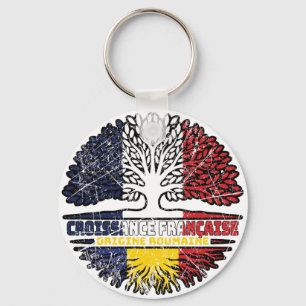 Rumänien - Französisch-Französisch-Tree-Roots-Flag Schlüsselanhänger
