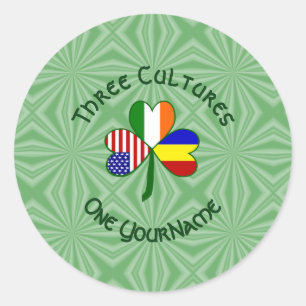Rumänien Irland USA Kleeblatt Flagge Personalisier Runder Aufkleber