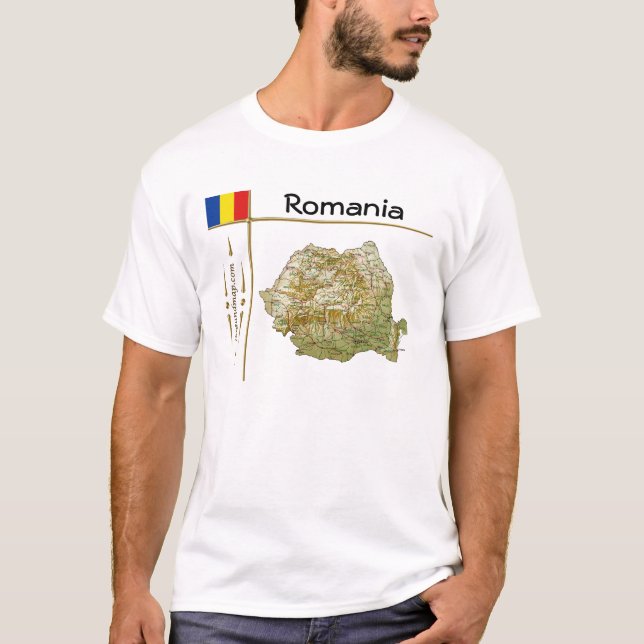 Rumänien Karte + Flagge + T - Shirt (Vorderseite)