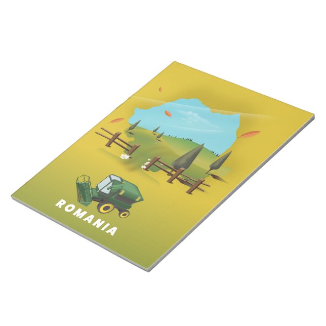 Rumänien Karte Illustriertes Druckplakat. Notizblock (angewinkelt)