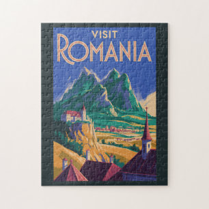 Rumänien Landschaft Illustration Reise Kunst Vinta Puzzle