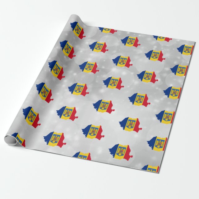 Rumänien - Rumänisches Flag Map Wrapping Paper Geschenkpapier (Ungerollt)