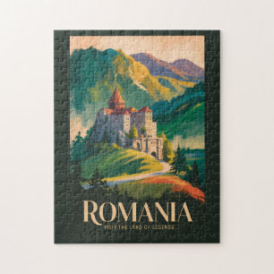 Rumänien Schloss Landschaft Illustration Reise Kun Puzzle