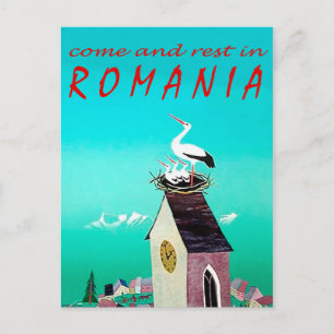 Rumänien, Storchennest am Dorfwächturm, Vintag Postkarte