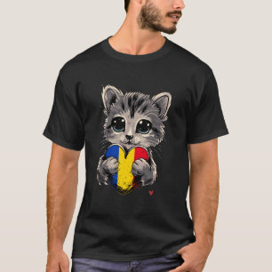 Rumänien Süße Katze Herz Rumänische Flagge Rumänis T-Shirt