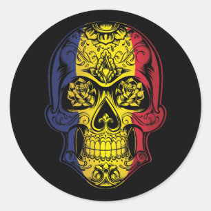 Rumänien Totenkopf- und Rosenflagge Runder Aufkleber