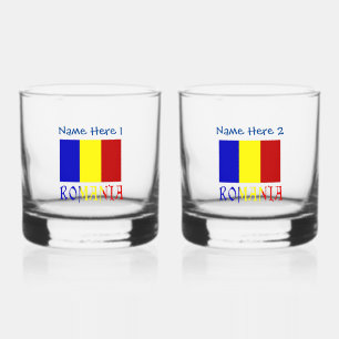 Rumänien und Rumänische Flagge Blau Personalisieru Whiskyglas