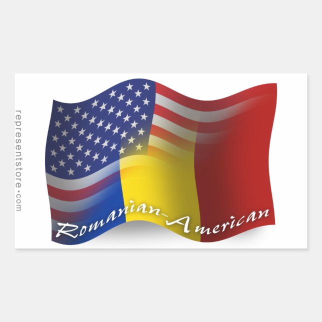 Rumänisch-amerikanische Wave-Flagge Rechteckiger Aufkleber (Vorderseite)