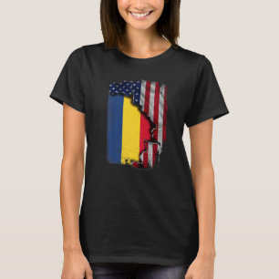 Rumänisch ROOTS Halb-Amerikanisches Flaggen Patrio T-Shirt