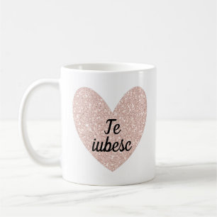 Rumänisch "Te iubesc" und Rose Goldenes Herz Kaffeetasse