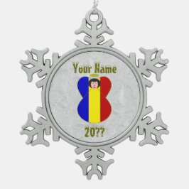 Rumänische Angelflagge Schwarzes Haar Personalisie Schneeflocken Zinn-Ornament