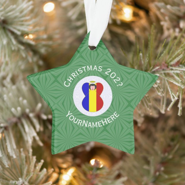 Rumänische Engel-Weihnachtsfahne Personalisiert Ornament (Baum)