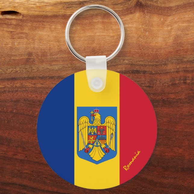 Rumänische Flagge, Emblem & Rumänien Urlaub / Spor Schlüsselanhänger (Vorderseite)