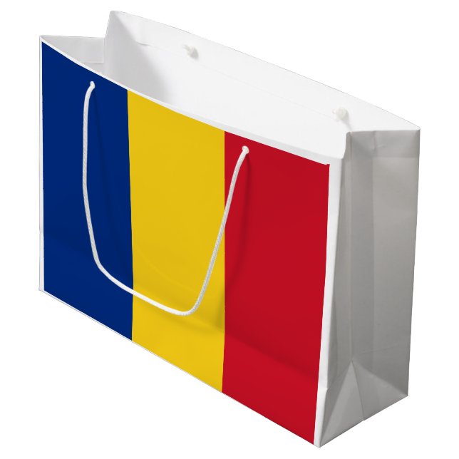 Rumänische Flagge Große Geschenktüte (Vorderseite Schrägansicht)