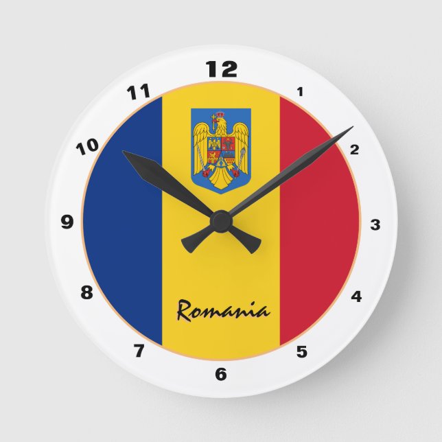 Rumänische Flagge & Rumänien trendy Zuhause / Desi Runde Wanduhr (Vorderseite)