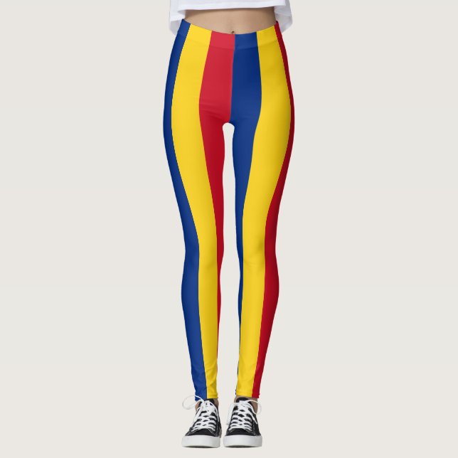Rumänische Flaggenfarben vertikal gestreift Leggings (Vorderseite)