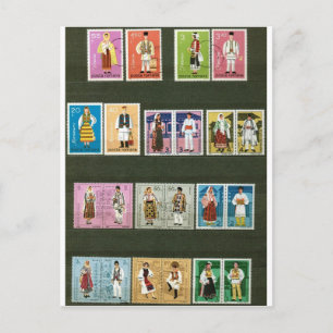 Rumänische Trachten auf Briefmarke Postkarte