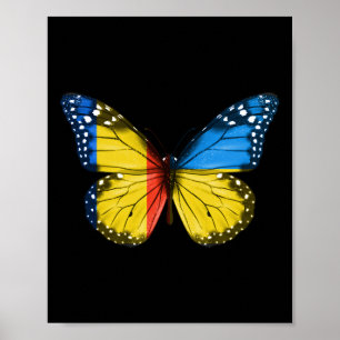 Rumänische Ukrainische Flagge Schmetterling Rumäni Poster