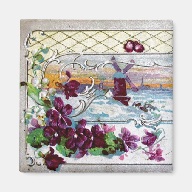 RUMÄNISCHE Winterlandschaft mit Stiefmütterchen Magnet (Vorne)