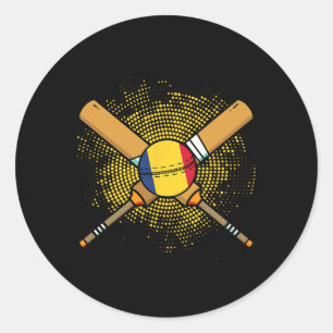 Rumänischer Cricket-Schläger und Ll-Flagge Rumänie Runder Aufkleber